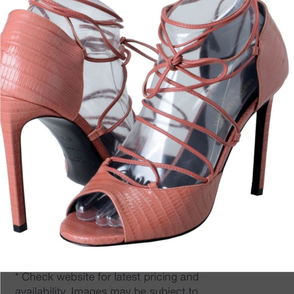 YSL Lace Up Deep Rose Snake Embossed Open Toe Sandal Shoes Size 39/9 NIB - Picture 3 of 4